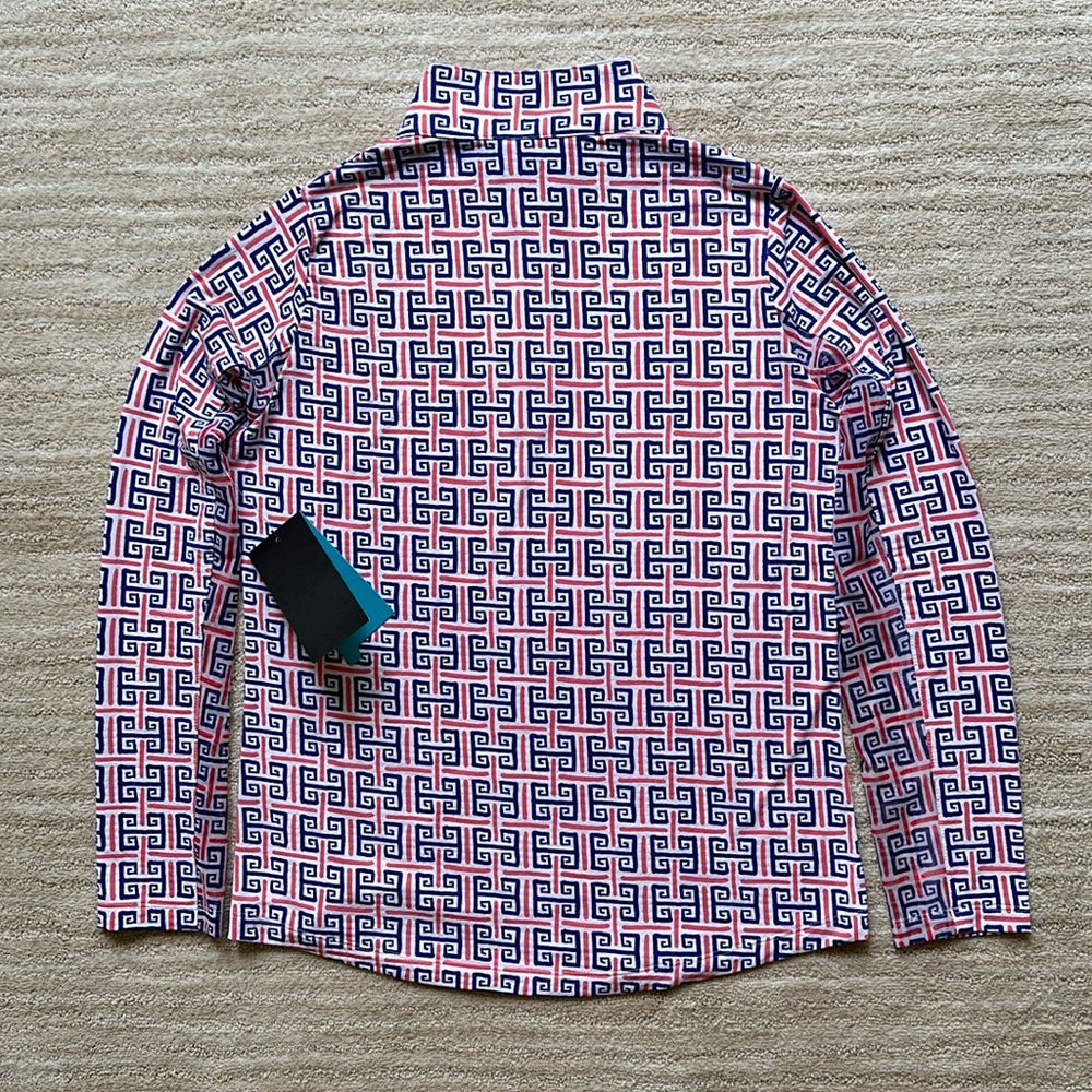NWT IBKÜL Zip Mock Neck Geo Key Print 1/4 ZIP Polo Long Sleeve Top Size Small - Picture 2 of 16